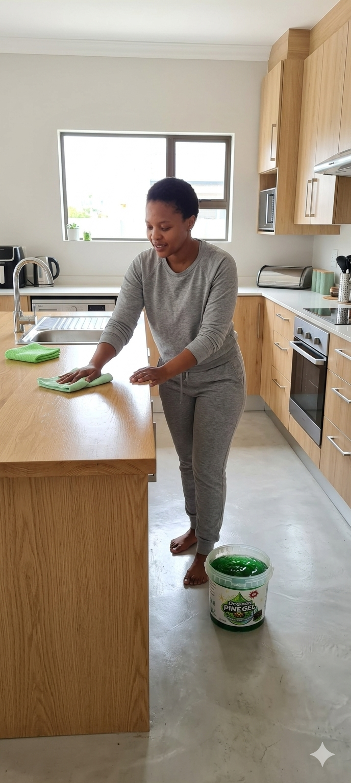 Dr Green Pine Gel cleaning a kitchen counter