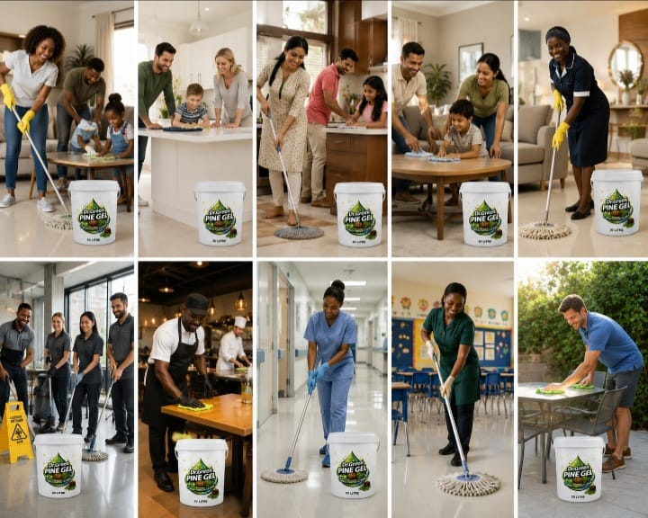 Families and professionals cleaning with Dr Green Pine Gel